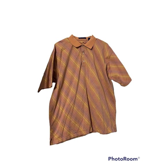 Alan Flusser Polo Mercerized Cotton Orange Plaid Knit Shirt Men L - Picture 1 of 2